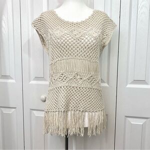Inc International Concepts Cream Crochet/Knit Tank